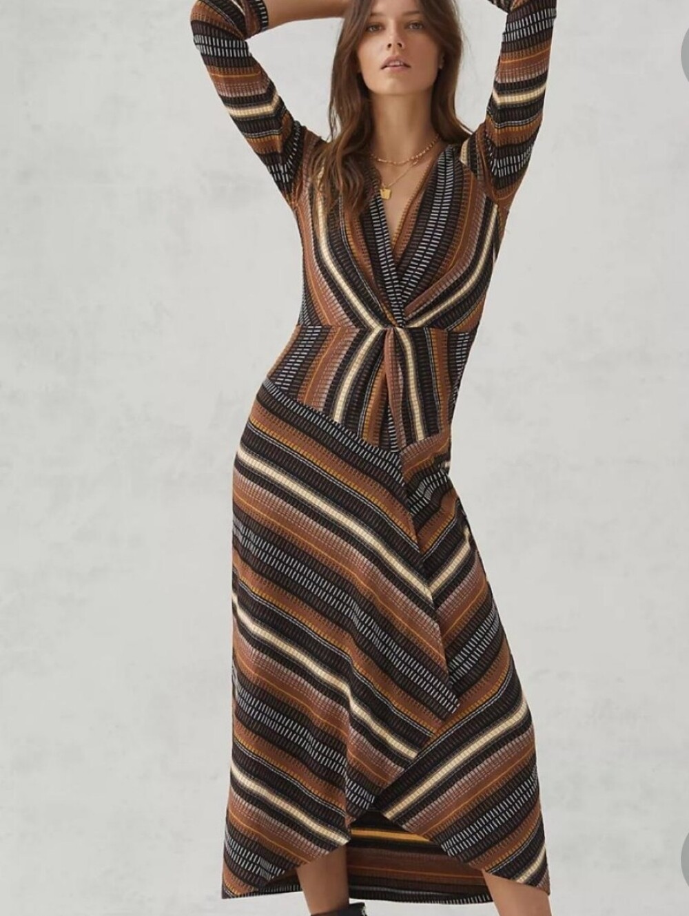 Maeve Anthropologie Striped Twist Front Asymmetrical Maxi Dress Medium